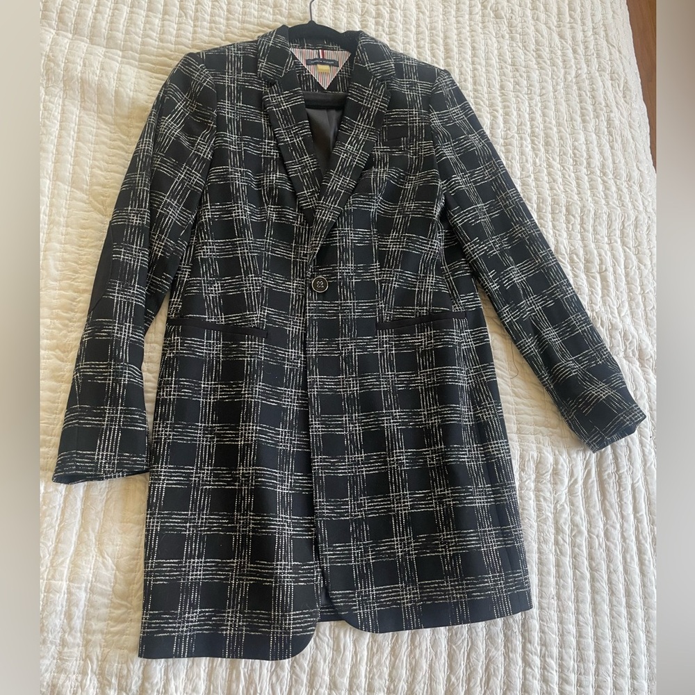 Tommy Hilfiger Women's Plaid Longline Blazer Black Size 6